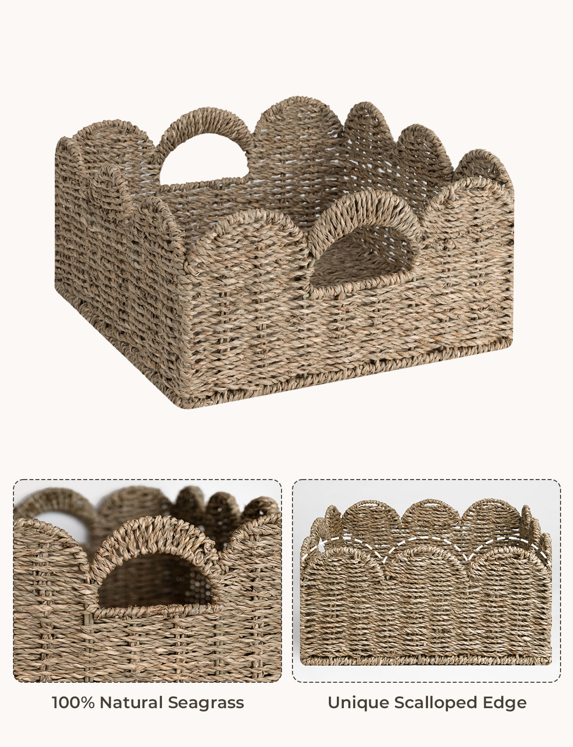 Seagrass basket with handles in living room setting