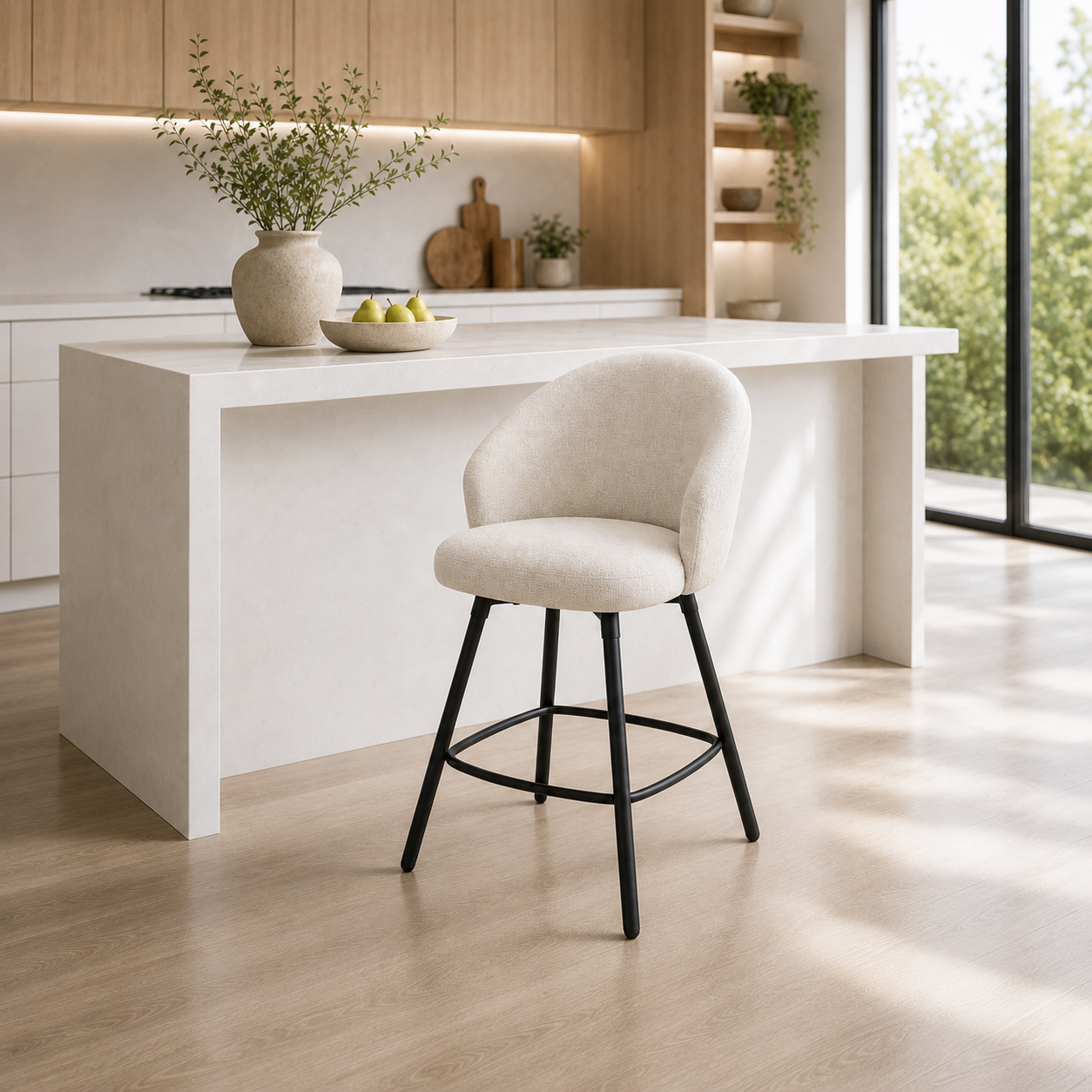 Upholstered Swivel Counter Stool - Set of 2 with 26in Seat Height