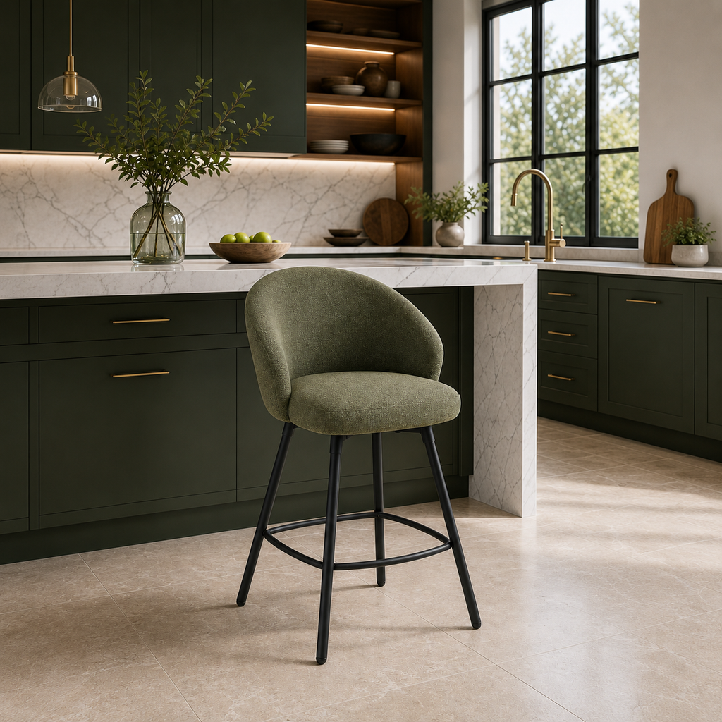 Upholstered Swivel Counter Stool - Set of 2 with 26in Seat Height