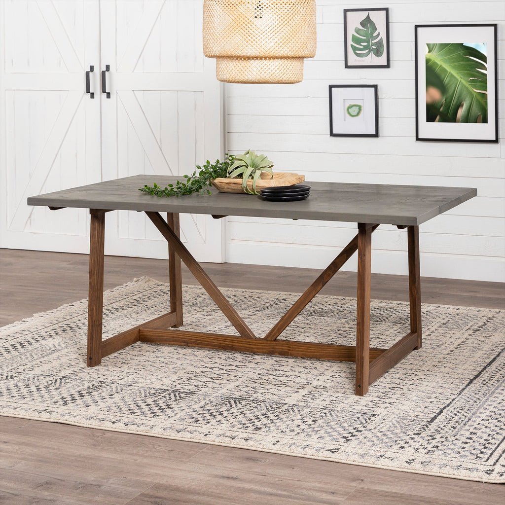 Trestle dining table gray brown finish