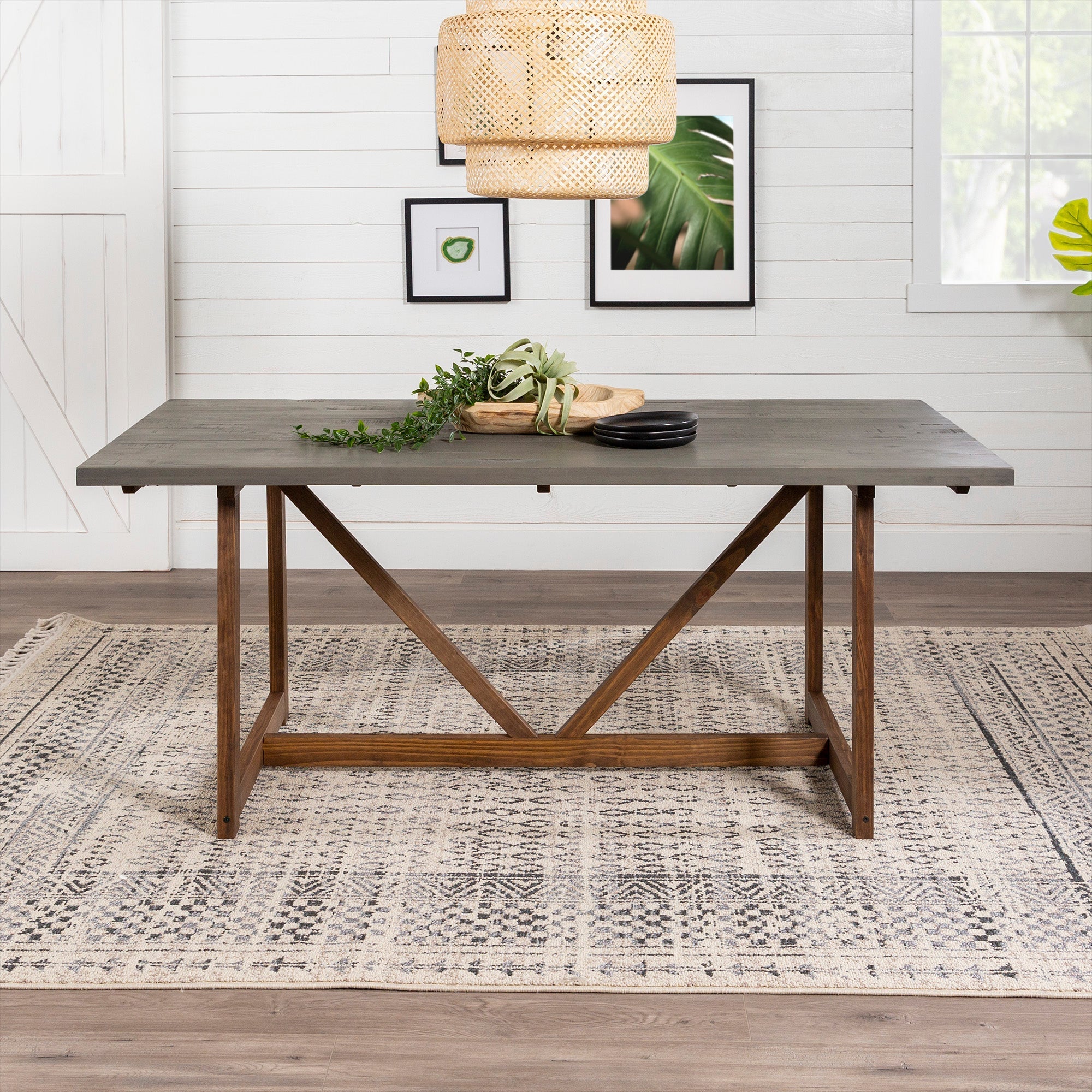 Trestle Dining Table - Gray Finish Lifestyle