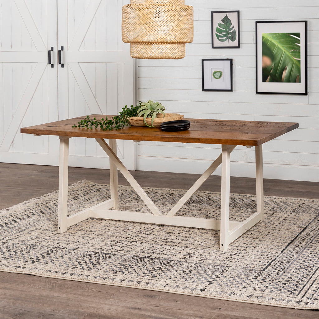 Trestle Dining Table - Rustic Oak Finish Lifestyle