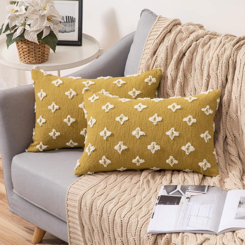 Flower Tufted Daisy Embroidered Throw Pillow yellow