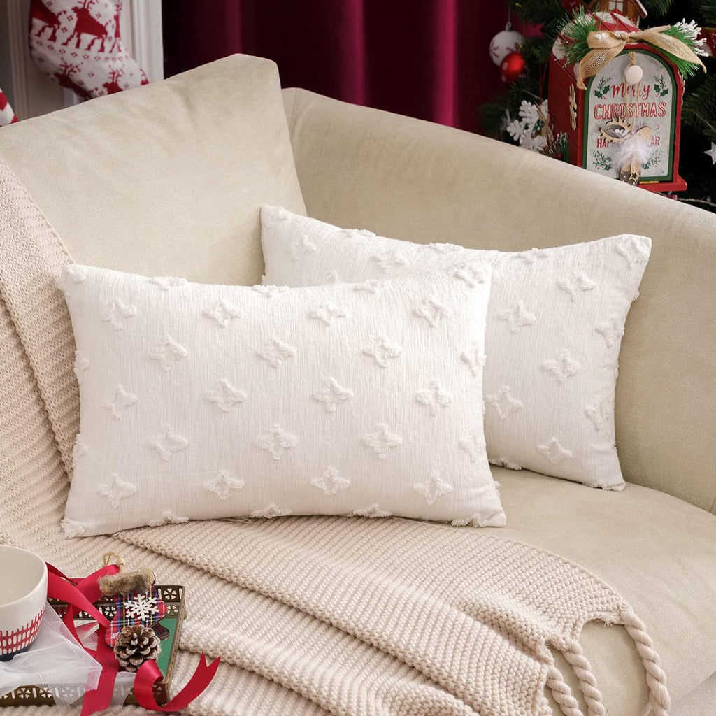 Flower Tufted Daisy Embroidered Throw Pillow white with insert