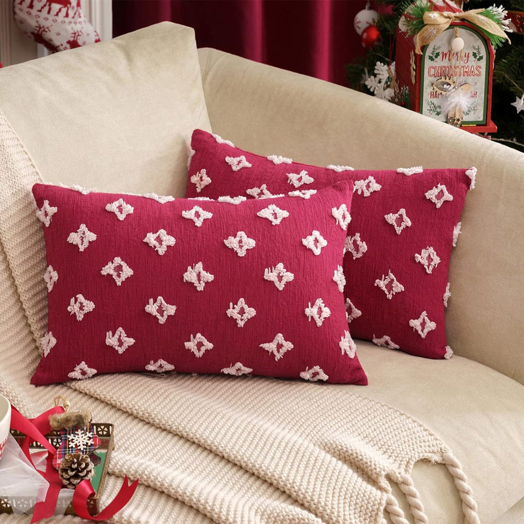 Flower Tufted Daisy Embroidered Throw Pillow red