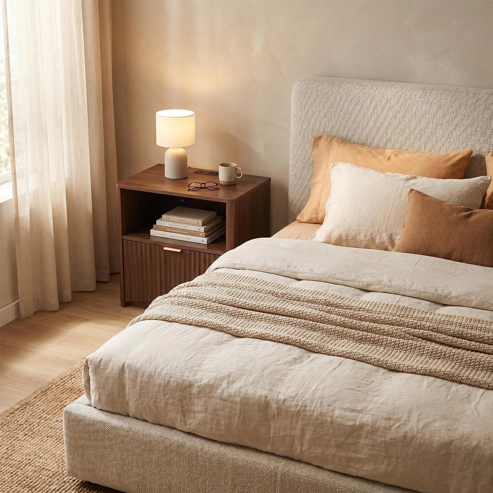 Fluted Nightstand - Ribbed Panel Detail