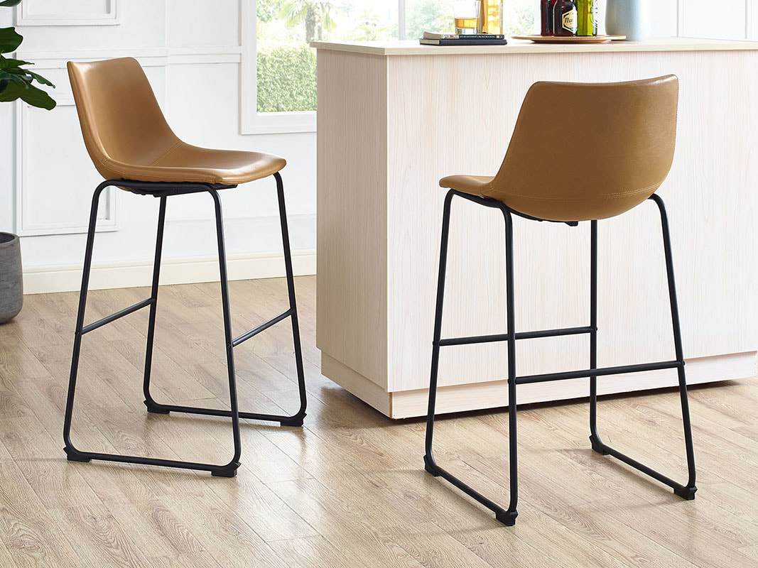 Faux Leather Bar Stools - White Finish