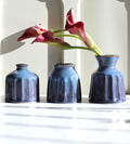 Blue ribbed ceramic vase set of 3