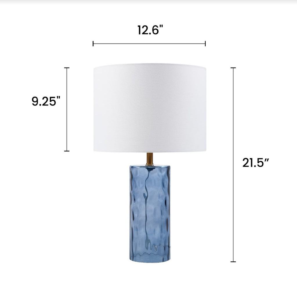 Blue Ripple Glass Table Lamp - Set of 2 with Brass Accent 21in
