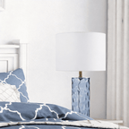 Blue Ripple Glass Table Lamp - Set of 2 with Brass Accent 21in