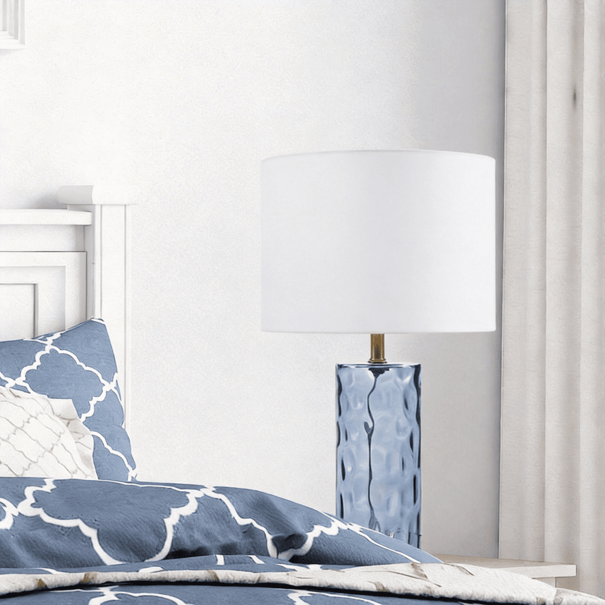 Blue Ripple Glass Table Lamp - Set of 2 with Brass Accent 21in