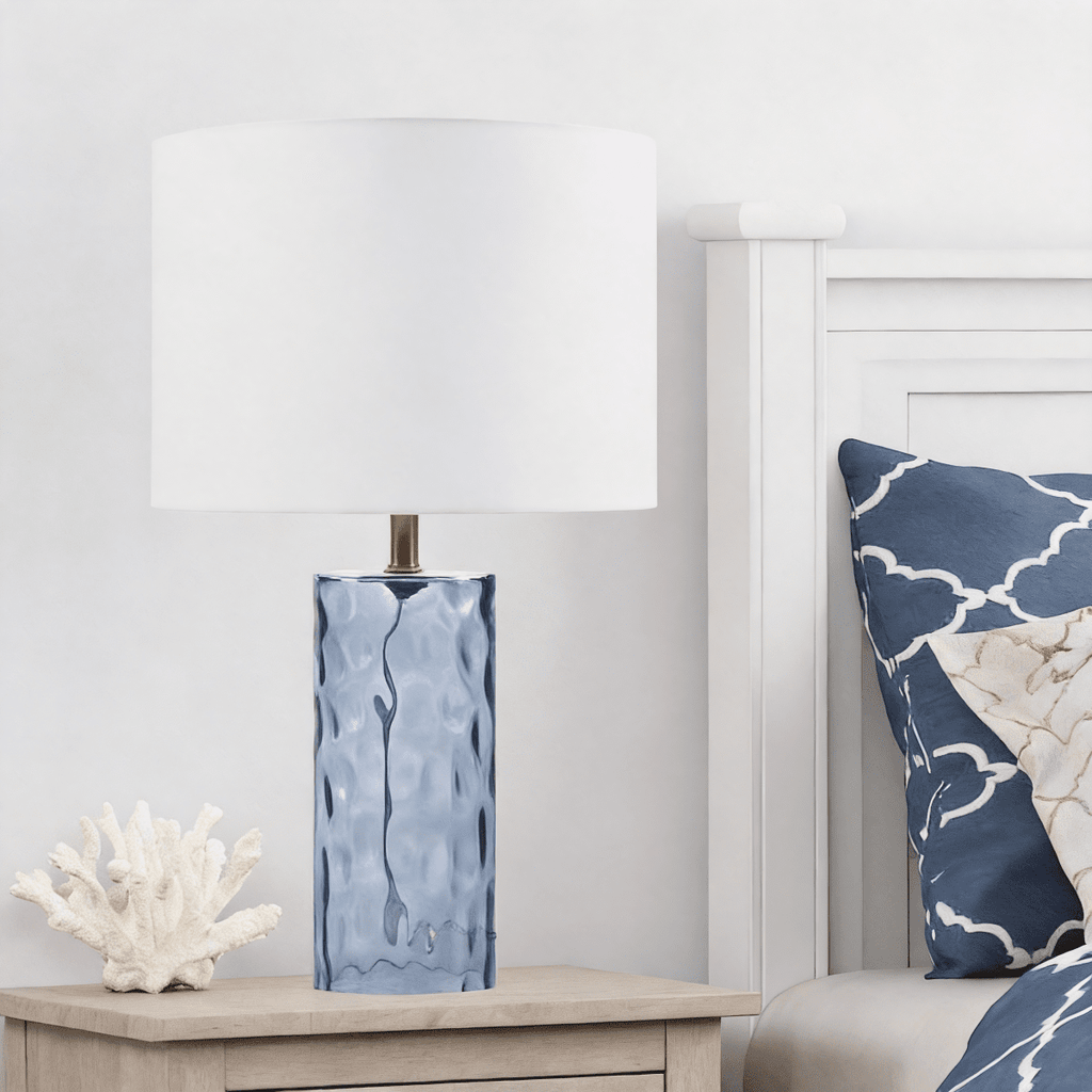 Blue Ripple Glass Table Lamp - Set of 2 with Brass Accent 21in