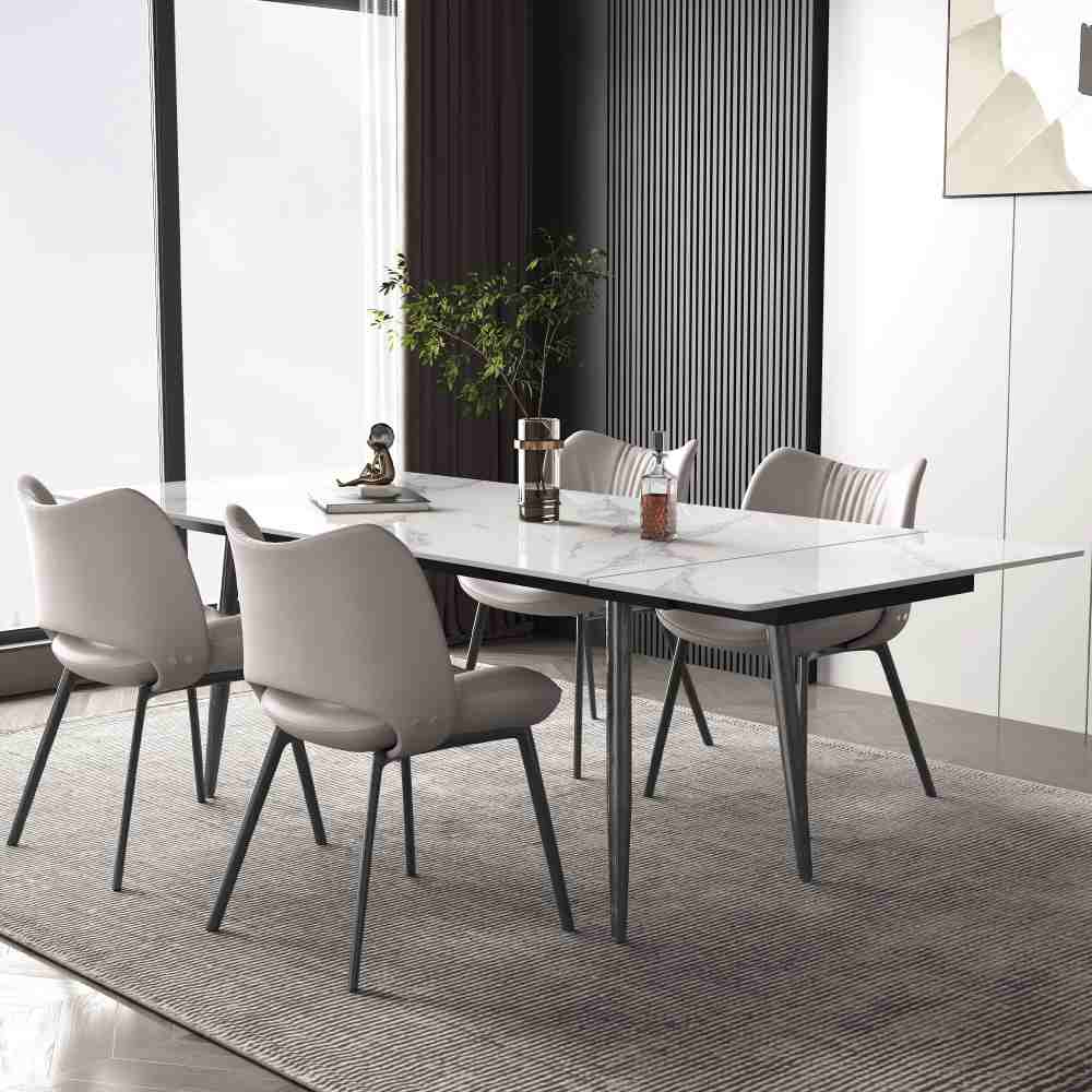 Dining table set with chairs in contemporary setting