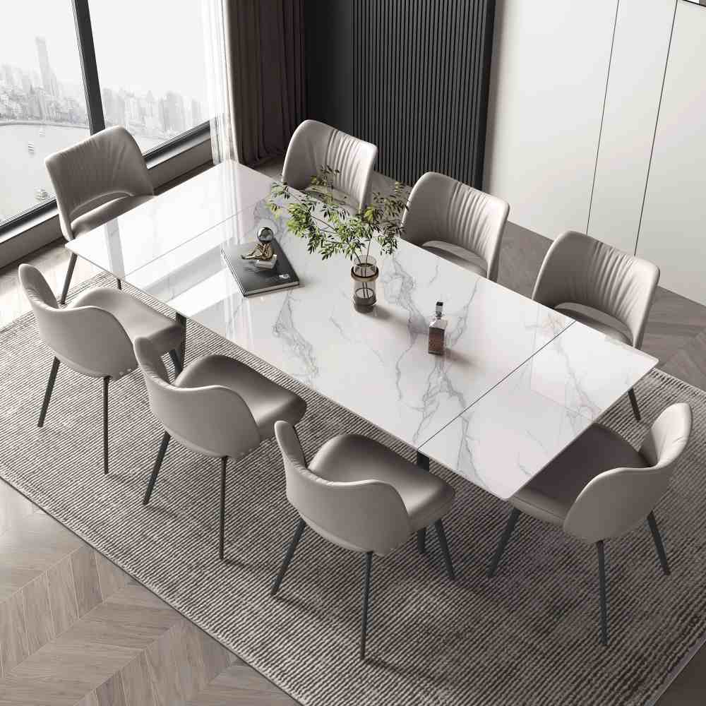 Sintered stone table angle view showing extension mechanism