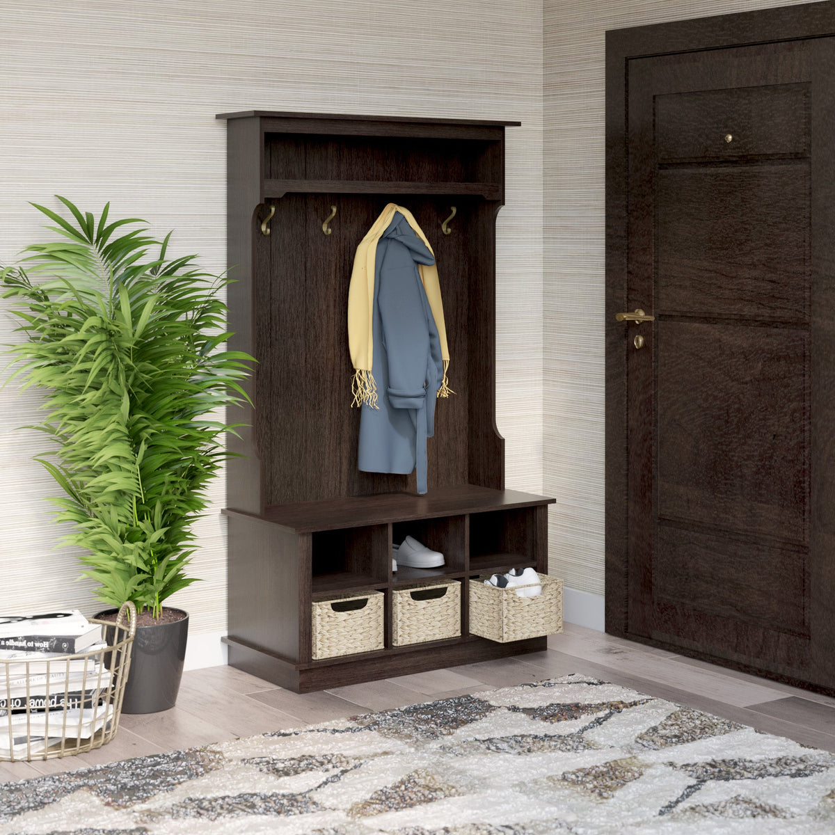 Hall tree cubbies detail