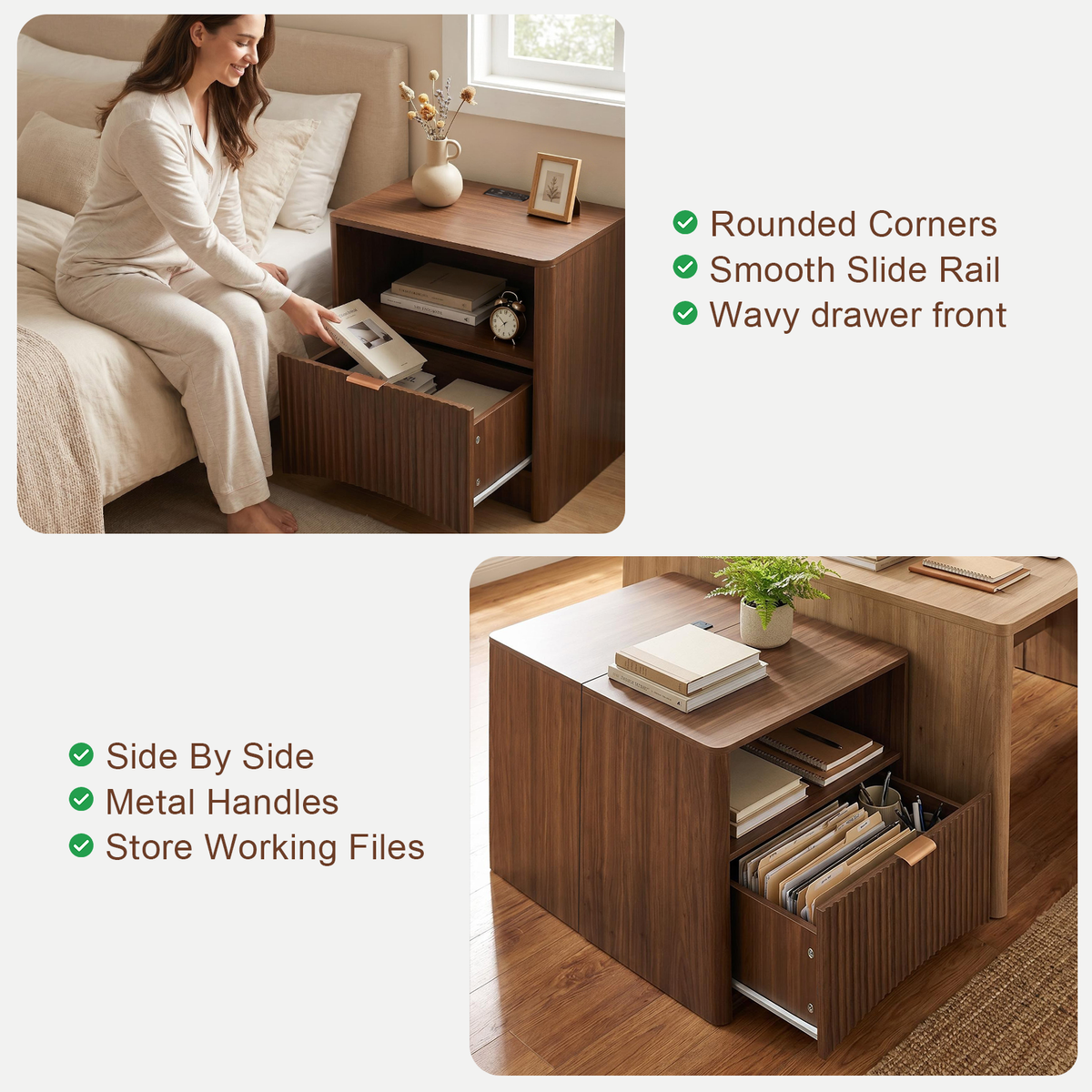 Fluted Nightstand Charging Station Detail