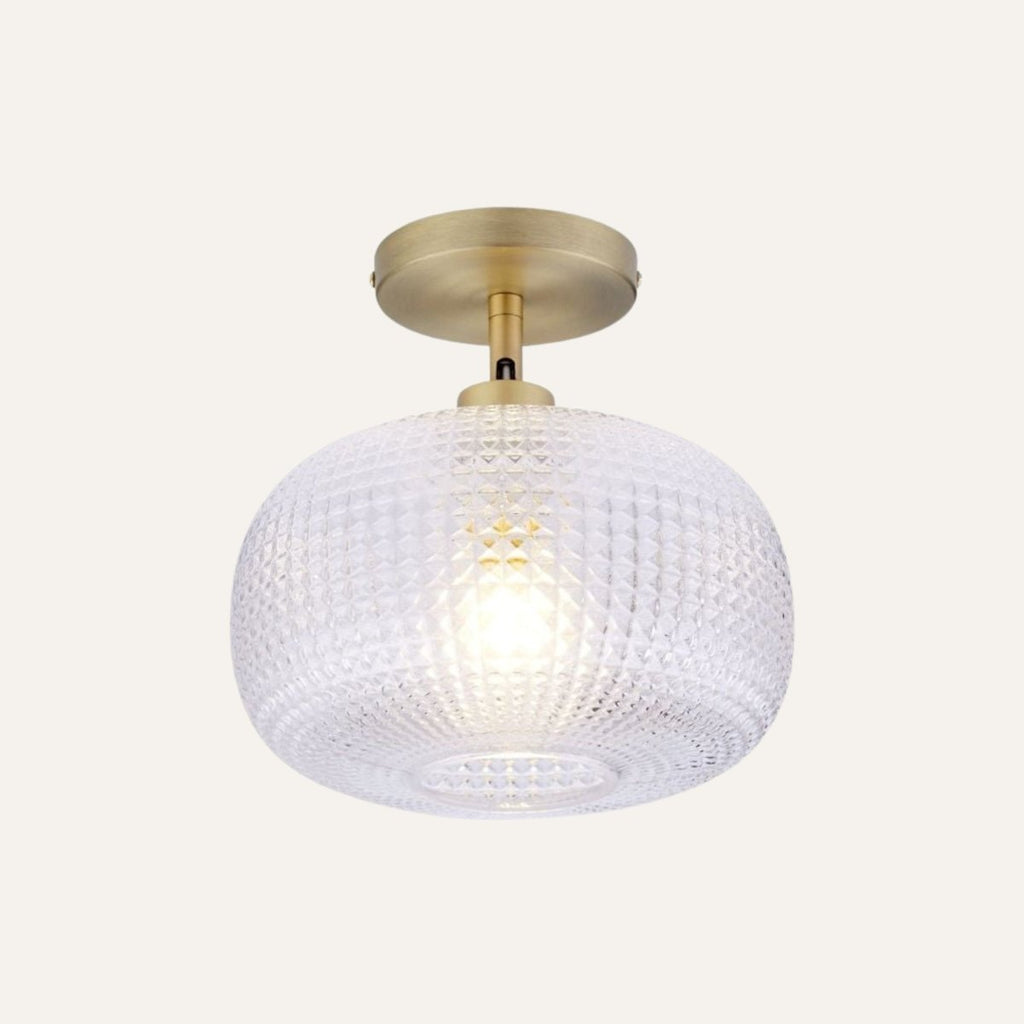 Industrial Glass Semi-Flush Mount Ceiling Light - Matte Steel 14in