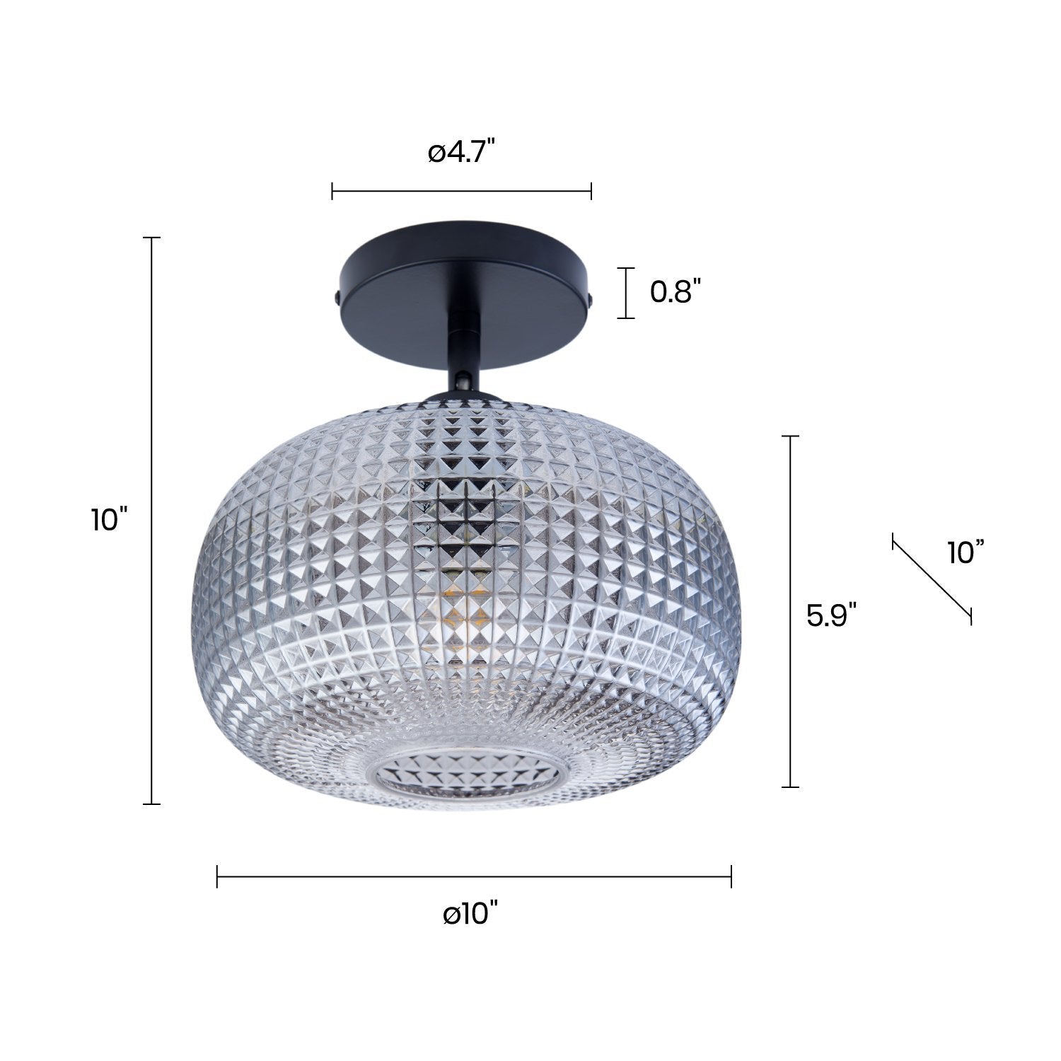 Industrial Glass Semi-Flush Mount Ceiling Light - Matte Steel 14in