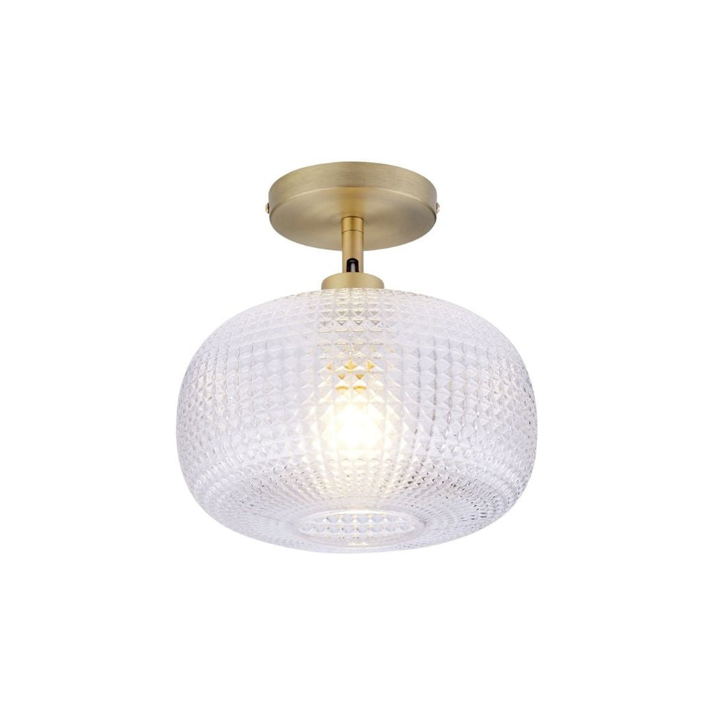 Industrial Glass Semi-Flush Mount Ceiling Light - Matte Steel 14in