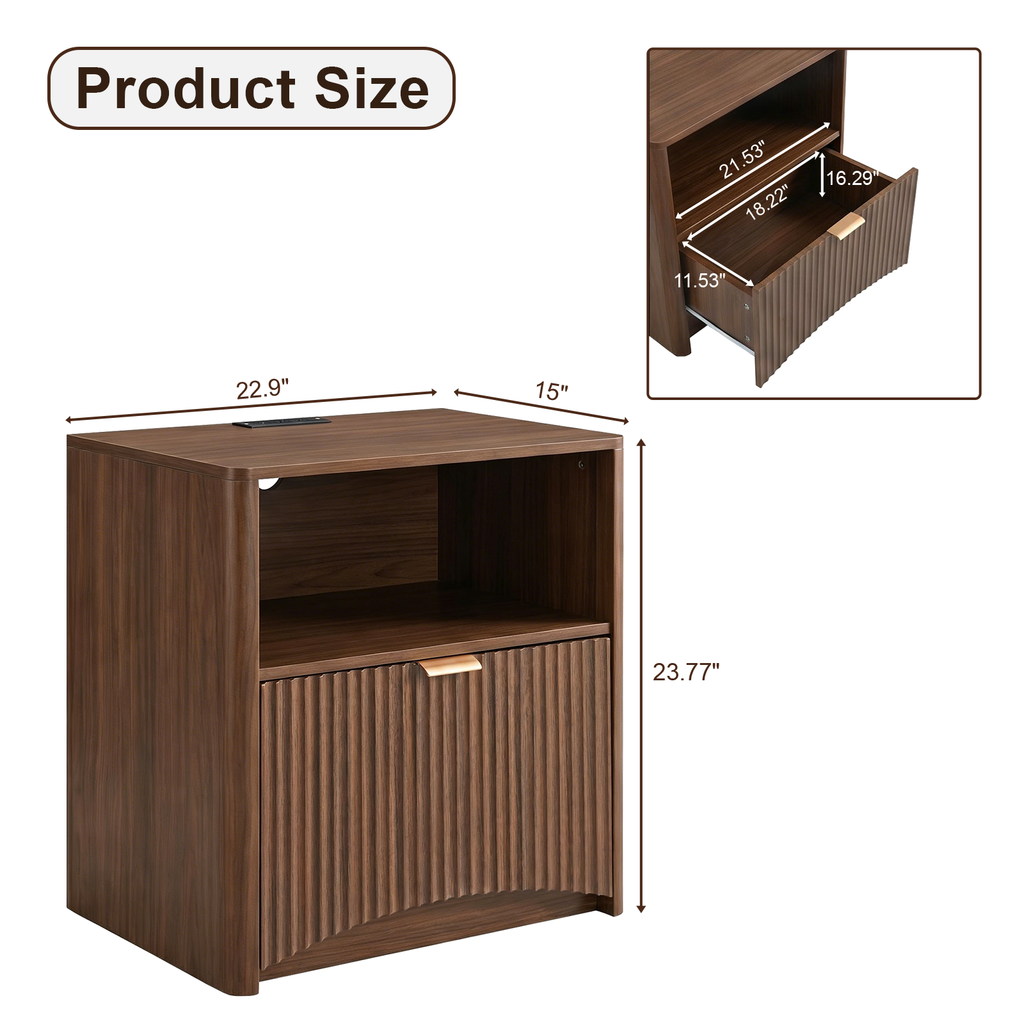 Fluted Nightstand Set - Water Resistant Top Surface
