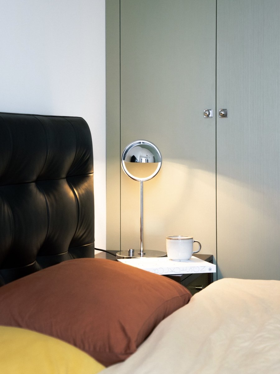 Sculptural Chrome Ring Table Lamp with Built-In Dimmer - 17.7in