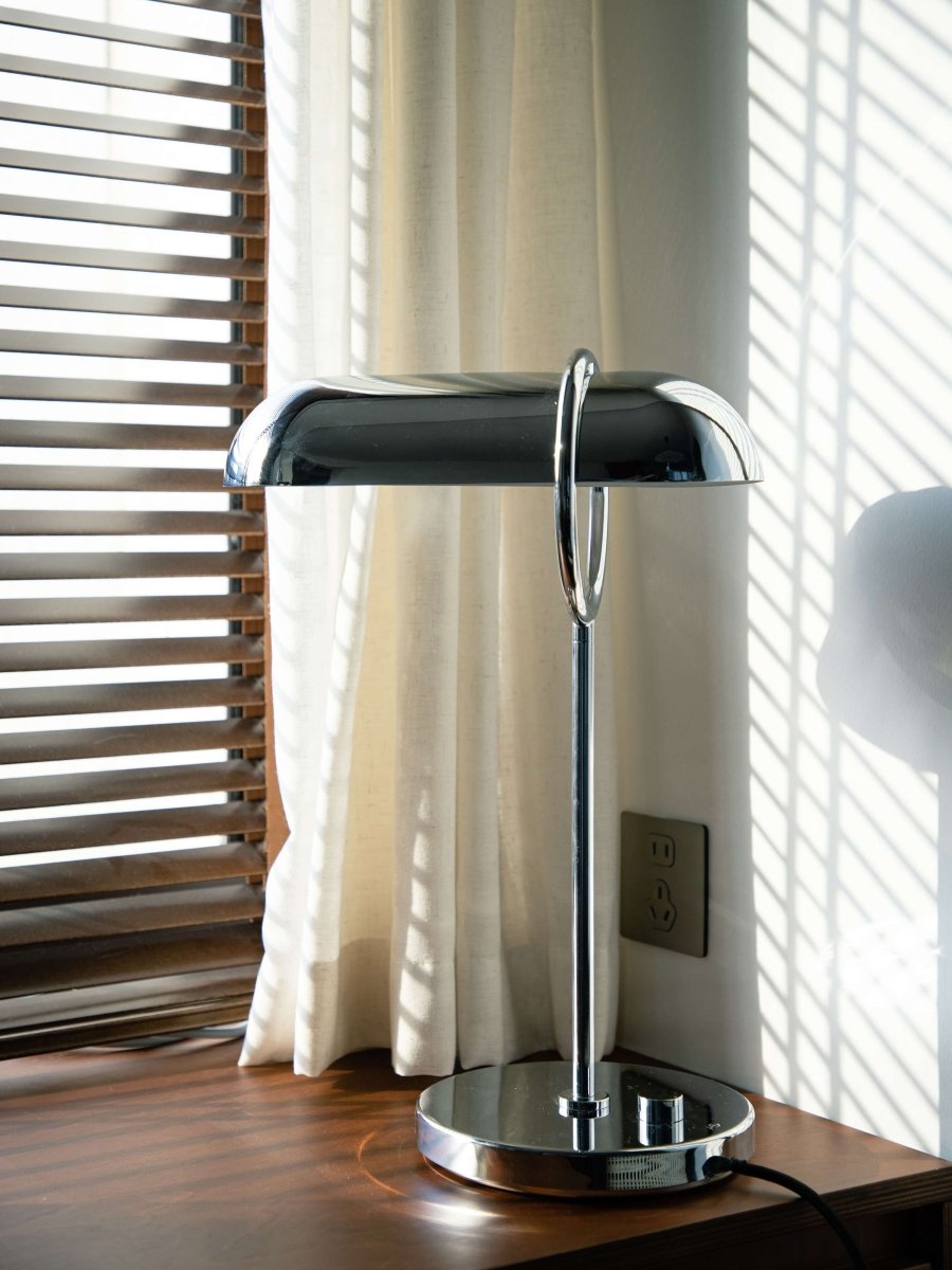 Sculptural Chrome Ring Table Lamp with Built-In Dimmer - 17.7in