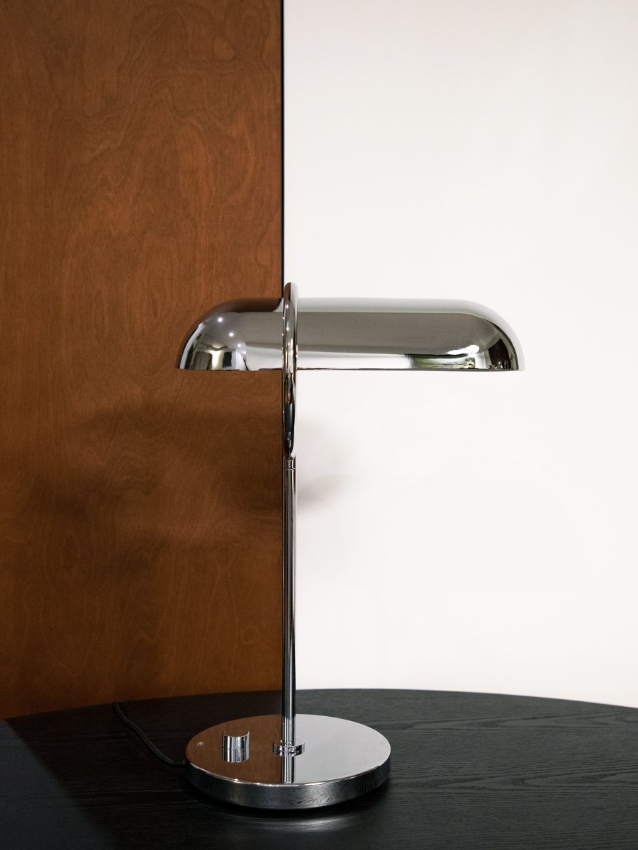 Sculptural Chrome Ring Table Lamp with Built-In Dimmer - 17.7in