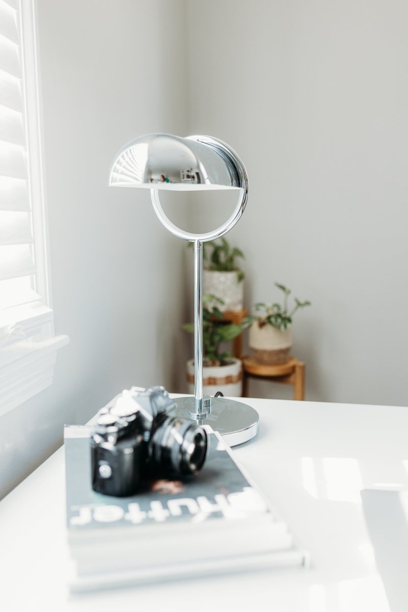 Sculptural Chrome Ring Table Lamp with Built-In Dimmer - 17.7in