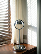 Sculptural Chrome Ring Table Lamp with Built-In Dimmer - 17.7in