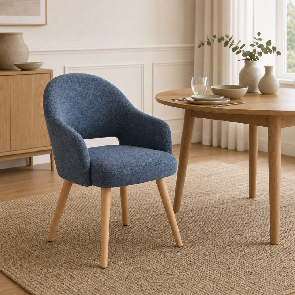 Modern Upholstered Dining Chair with Wood Legs - Set of 2