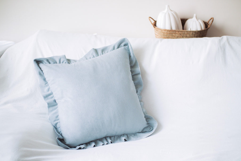 French Chic Ruffled Faux Suede Pillow Cover texture close up