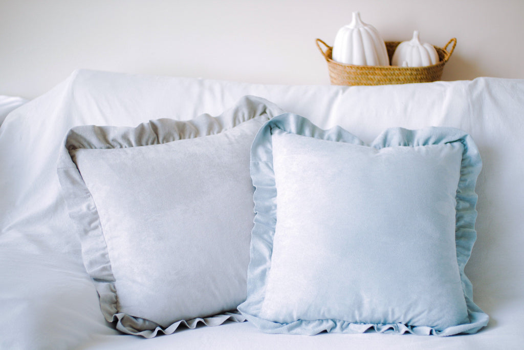 French Chic Ruffled Faux Suede Pillow Cover detail ruffle