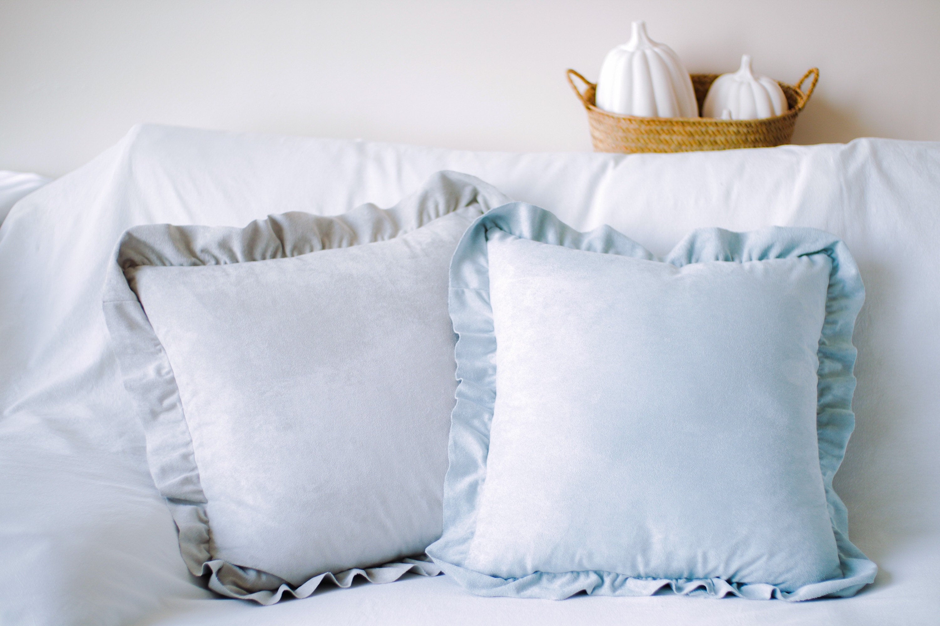 French Chic Ruffled Faux Suede Pillow Cover detail ruffle