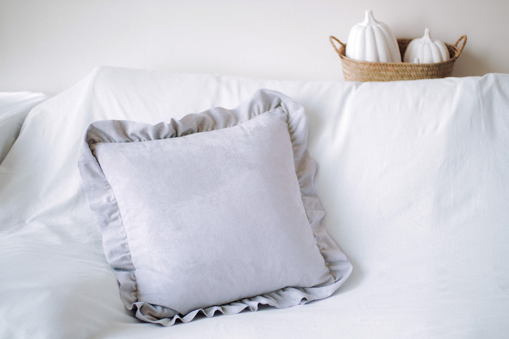 French Chic Ruffled Faux Suede Pillow Cover side view
