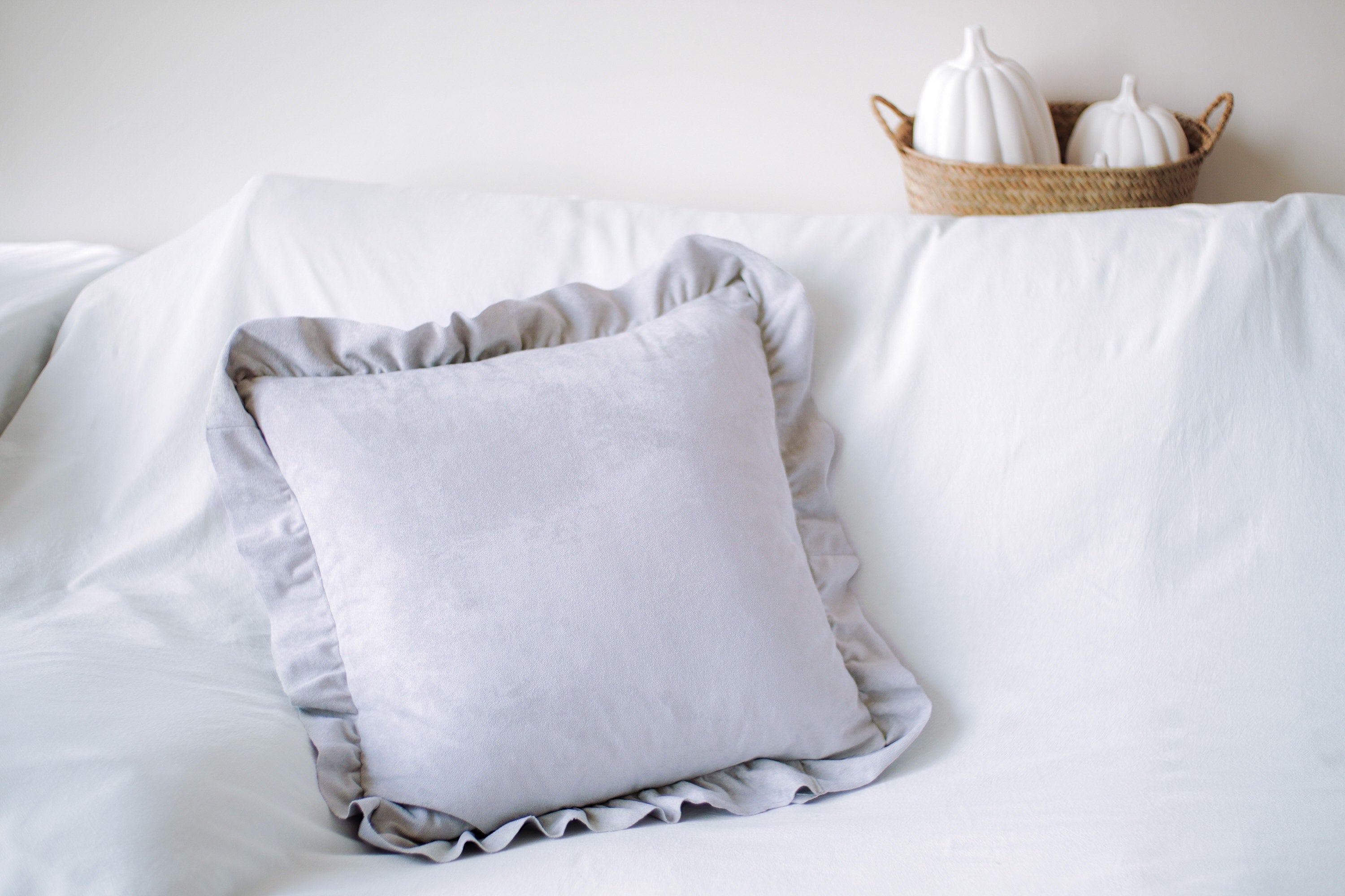 French Chic Ruffled Faux Suede Pillow Cover side view