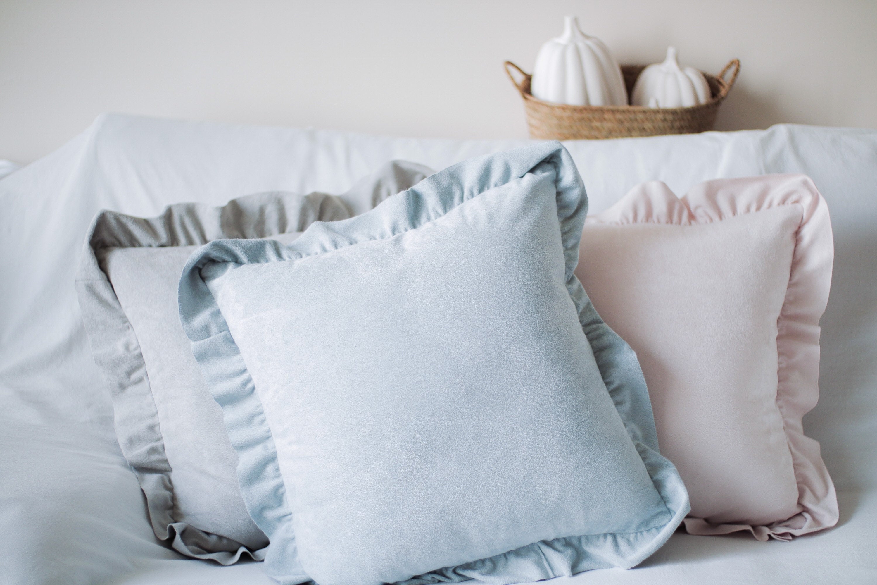 French Chic Ruffled Faux Suede Pillow Cover 18x18 cream