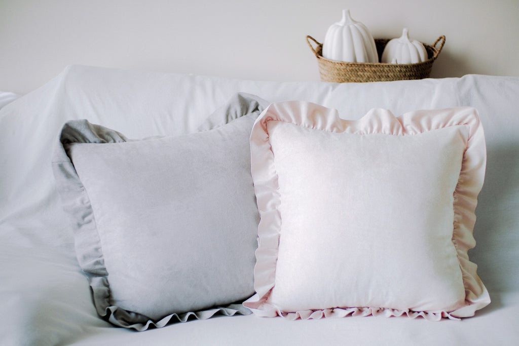 French Chic Ruffled Faux Suede Pillow Cover color options
