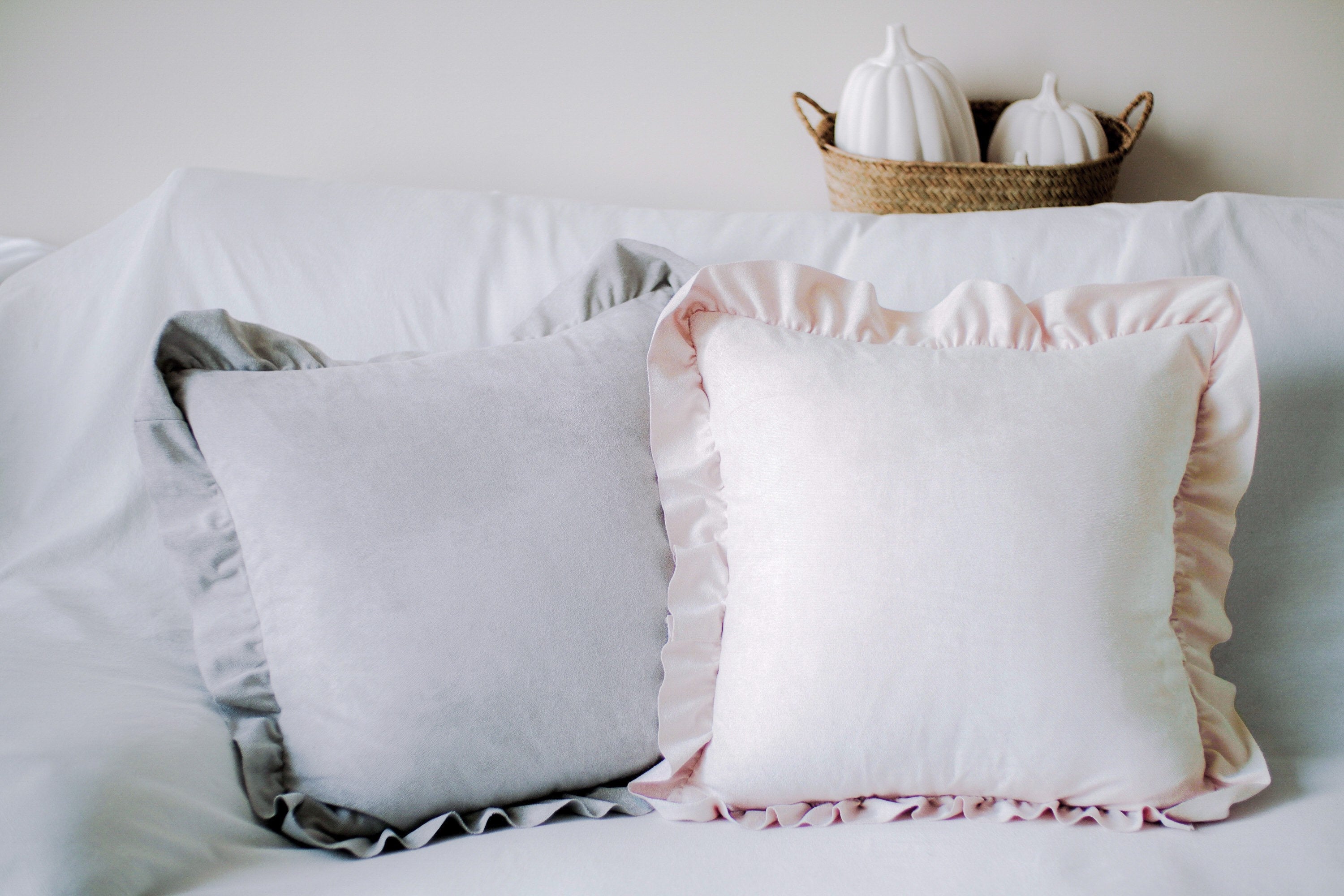 French Chic Ruffled Faux Suede Pillow Cover color options