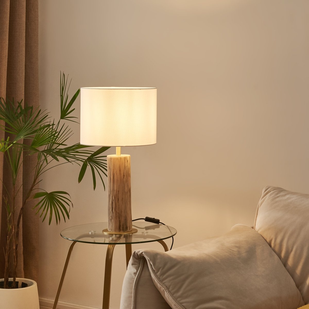 Rustic Wood Table Lamp Set of 2 - Natural Base with Linen Shade 20.7in