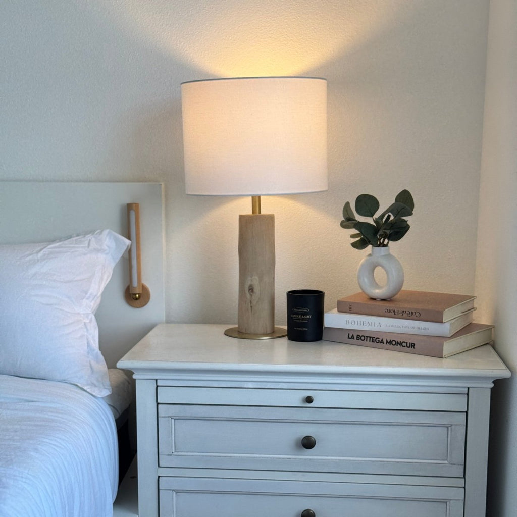 Rustic Wood Table Lamp Set of 2 - Natural Base with Linen Shade 20.7in