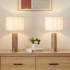 Rustic Wood Table Lamp Set of 2 - Natural Base with Linen Shade 20.7in