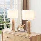 Rustic Wood Table Lamp Set of 2 - Natural Base with Linen Shade 20.7in