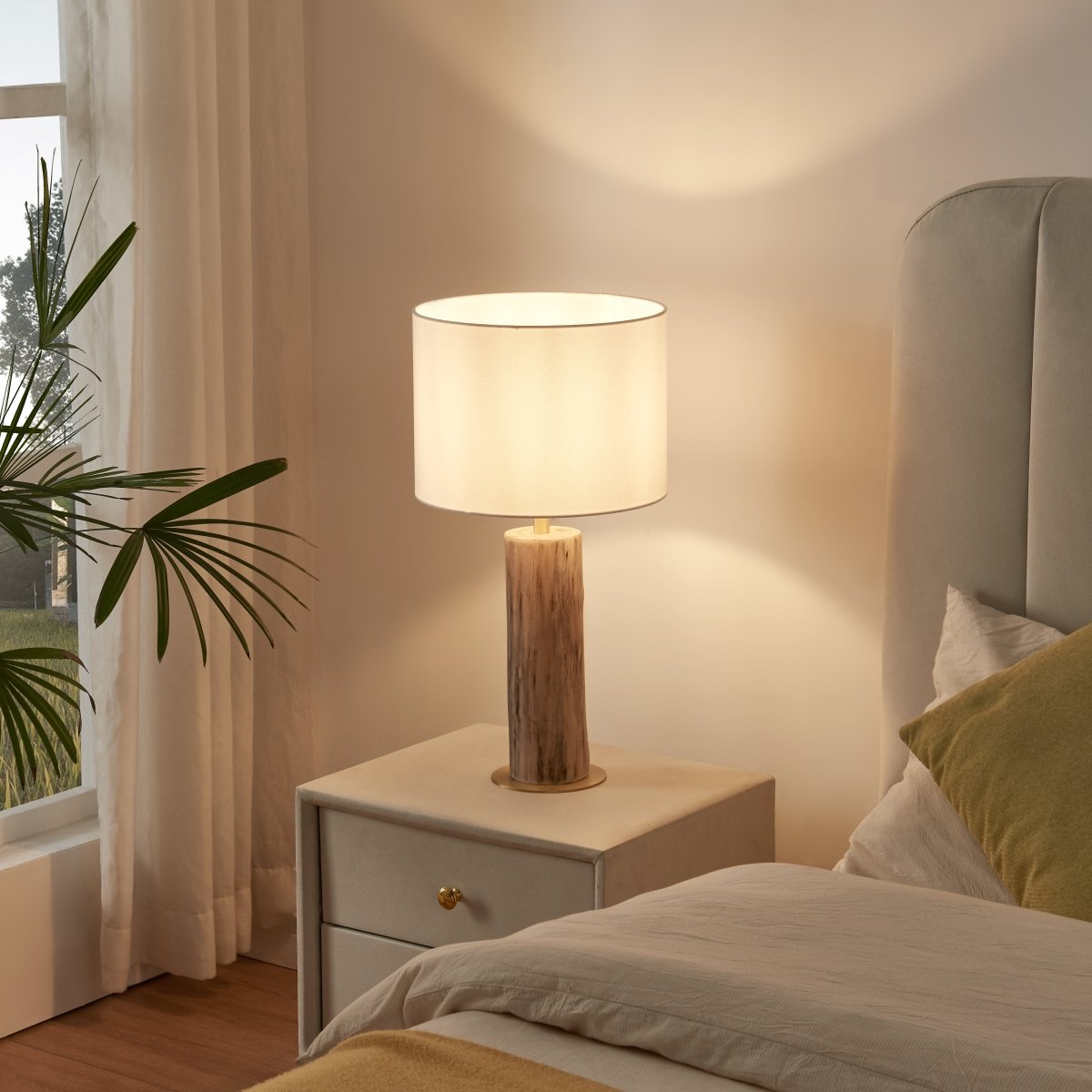 Rustic Wood Table Lamp Set of 2 - Natural Base with Linen Shade 20.7in