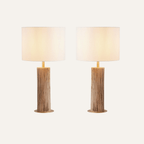 Rustic Wood Table Lamp Set of 2 - Natural Base with Linen Shade 20.7in