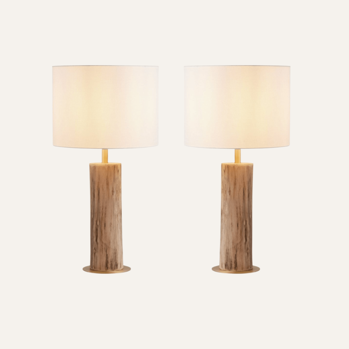 Rustic Wood Table Lamp Set of 2 - Natural Base with Linen Shade 20.7in