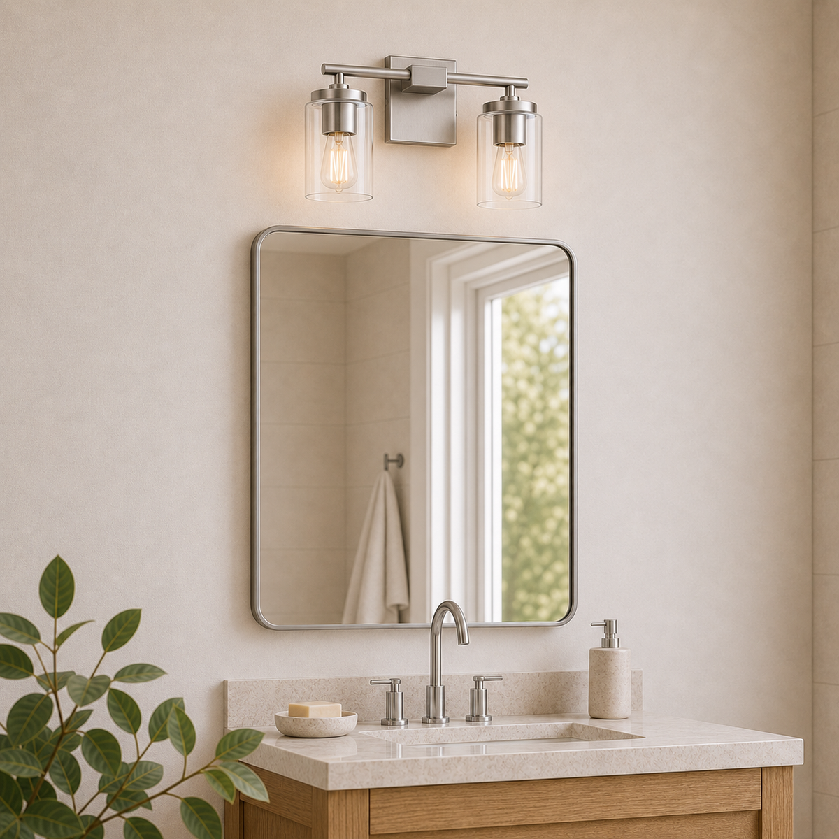 Meridian 2-Light Vanity Nickel Compact