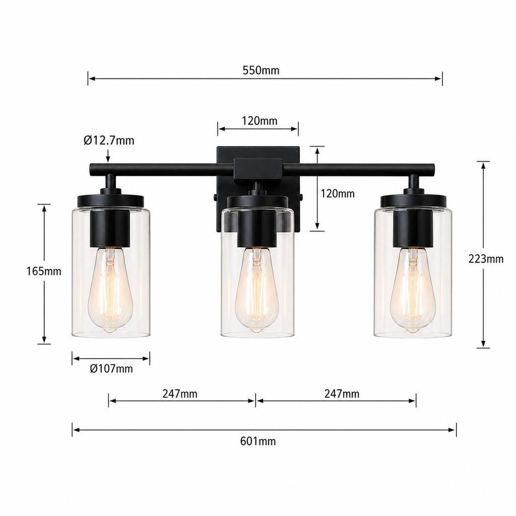 Meridian 3-Light Vanity Bar Sizing Chart