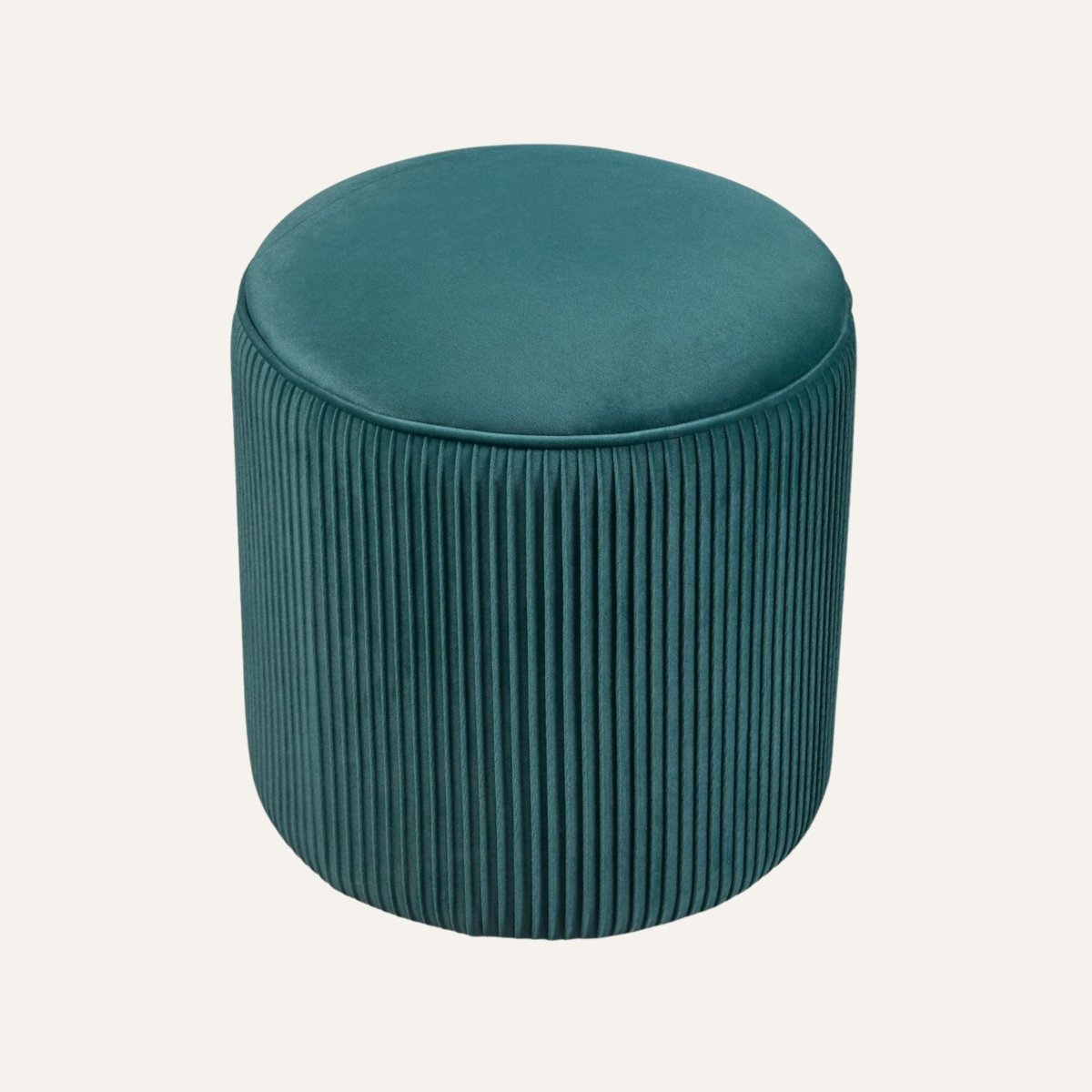 Pumpkin Ottoman in Dark Green - top view showing ribbed silhouette