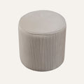 Velvet Pumpkin Ottoman in Taupe - full view with metal legs