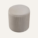 Velvet Pumpkin Ottoman in Taupe - full view with metal legs